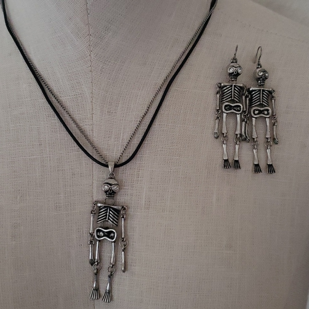 Halloween skeleton necklace and earrings
